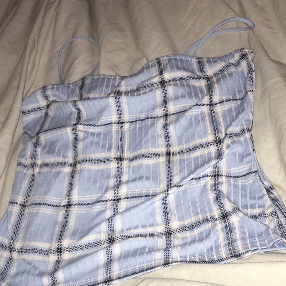 striped blue/black,and white, cropped tank